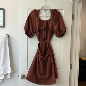 Abercrombie & Fitch backless, puff sleeve mini dress in burgundy